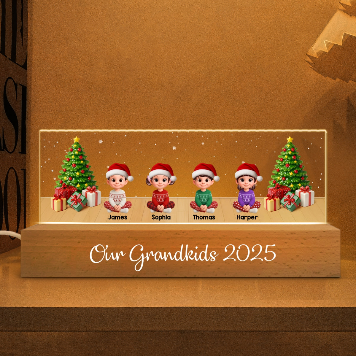 Our Grandkids Festive Christmas - Personalized Acrylic Block Plaque LED Night Light - Gift For Grandparents