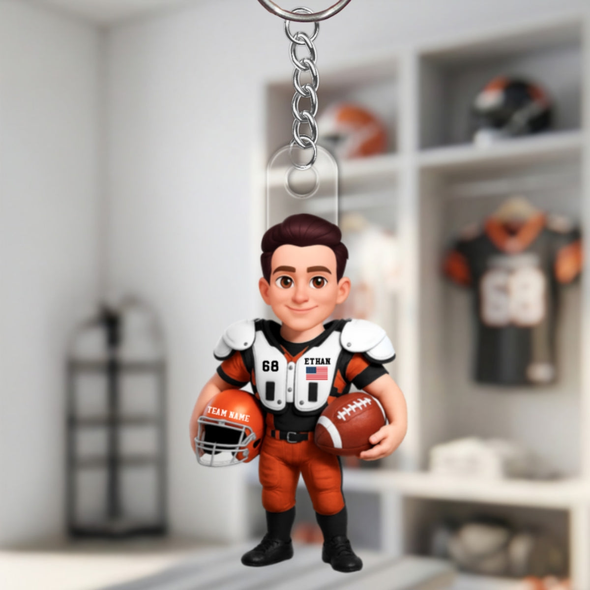 3D Effect Proud American Football Player - Personalized Acrylic Keychain - Gift For Football Players, Football Lovers