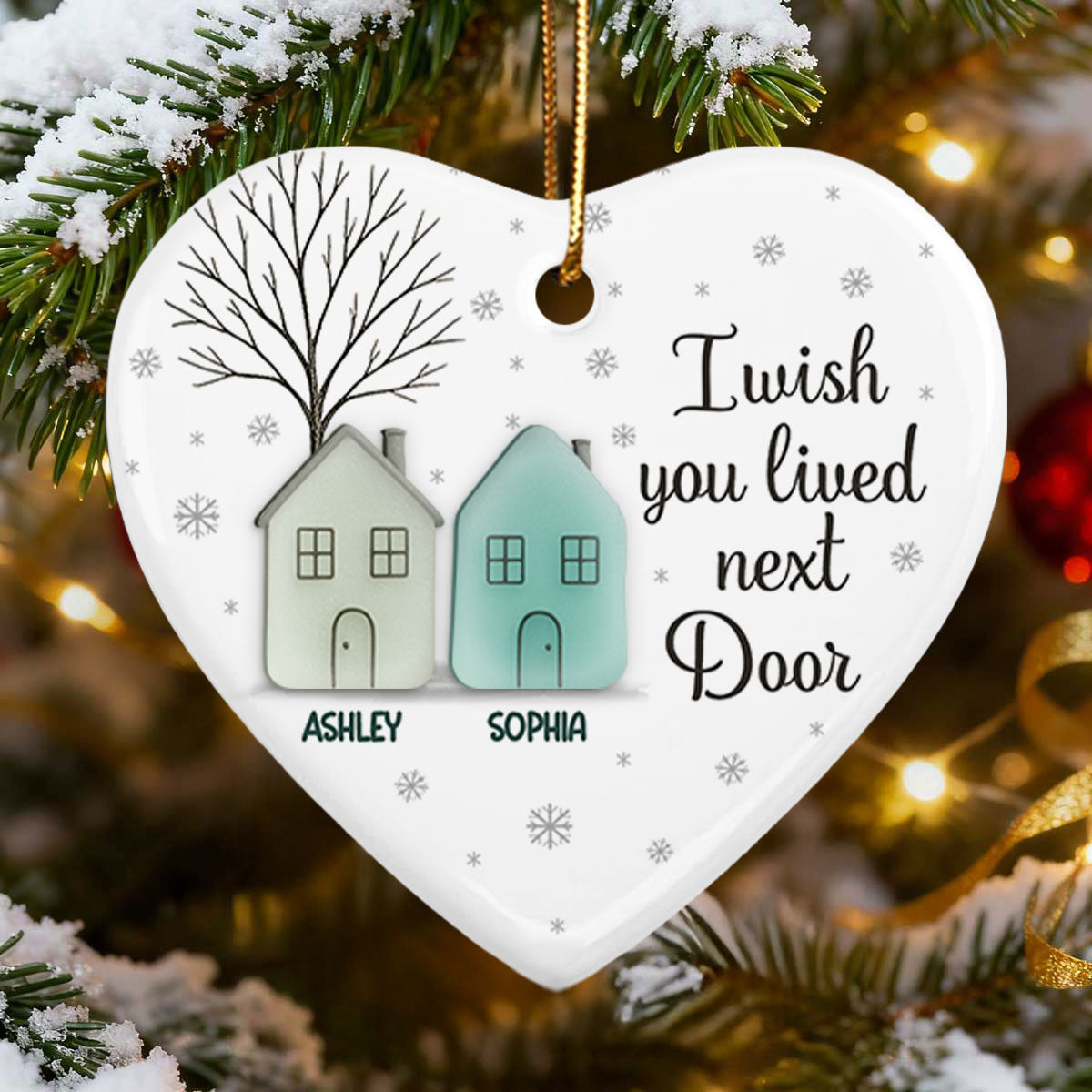 3D Sea Glass Effect Christmas Long Distance Besties I Wish You Lived Next Door - Personalized Ceramic Ornament With Acrylic Pieces