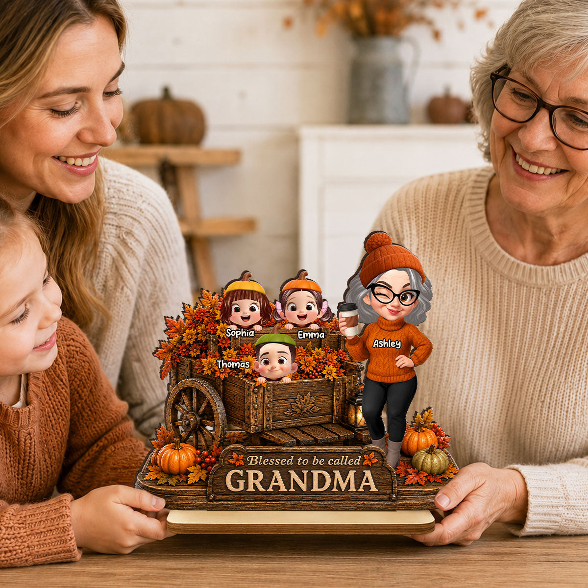 Blessed to Be Called Grandma - Personalized 2-Layered Wooden Plaque - Fall Decor for Grandma