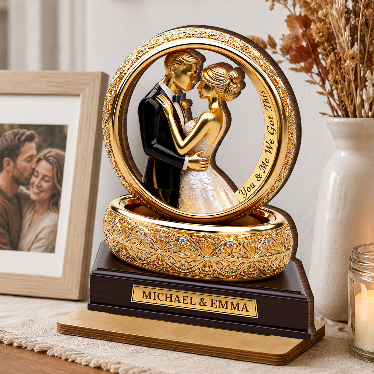 Bound By Golden Love Anniversary - Personalized 2-Layered Wooden Plaque - Anniversary Gift, Gift For Couple