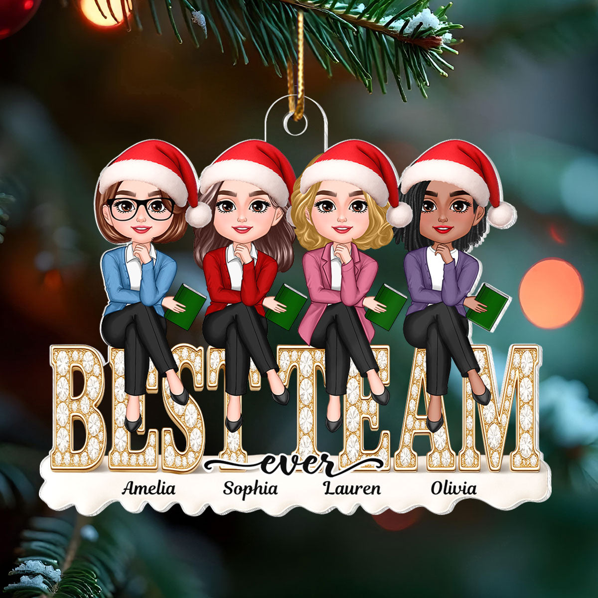 Teacher Best Team Ever 3D Shining Effect - Personalized Acrylic Ornament - Unique Christmas Gift For Coworkers