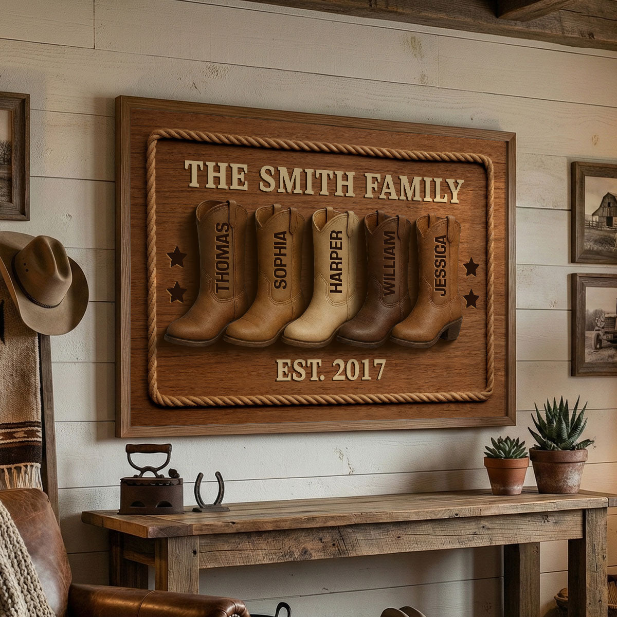 Family Cowboy Boots - Personalized Poster - Gift For Family