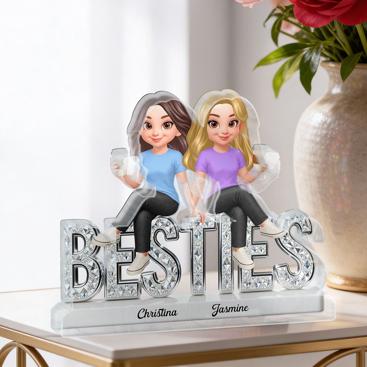 Beautiful Besties Forever - Personalized Acrylic Block Plaque - Gift For Best Friends