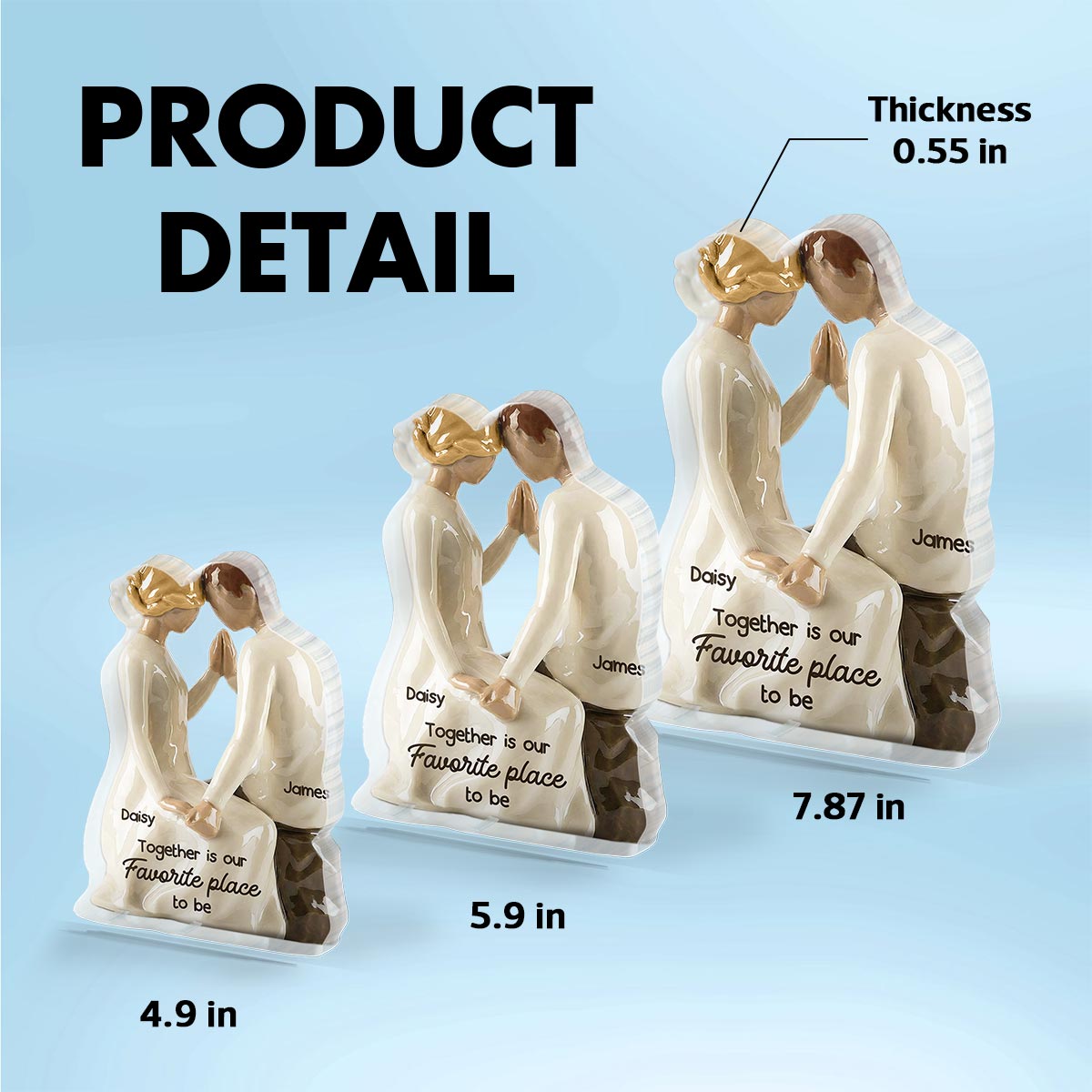 3D Effect Couple Sitting Side By Side - Personalized Acrylic Block Plaque - Valentine's Day, Anniversary Gift For Him, Gift For Her