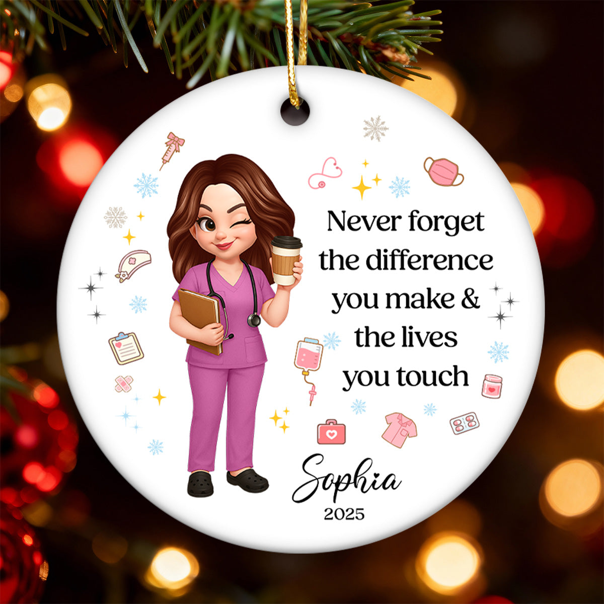 Never Forget The Difference You Make - Personalized Ceramic Ornament - Nurse Appreciation Gift
