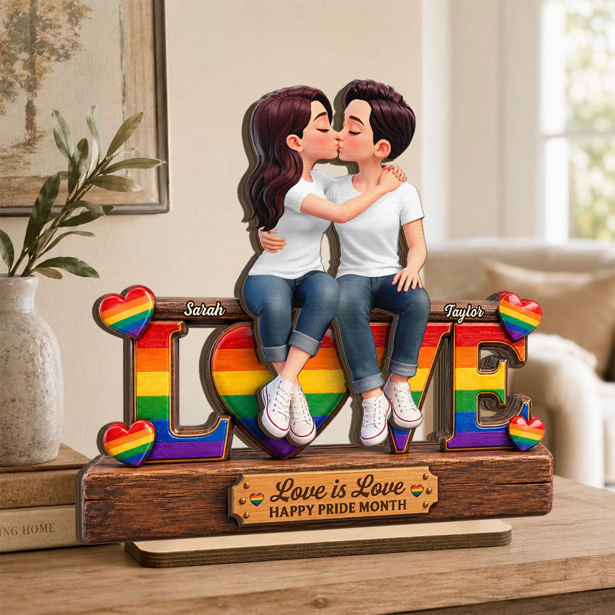LGBT+ Couple Forever Love - Personalized 2-Layered Wooden Plaque - Gift For Couple, Happy Pride Month