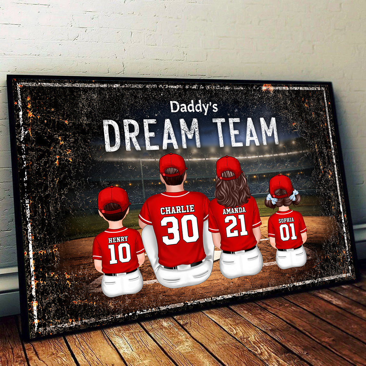 Daddy's Dream Team Baseball - Personalized Poster - Father's Day Gift for Dad, Husband