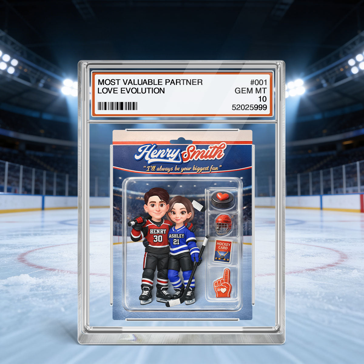 Hockey Couple I'll Always Be Your Biggest Fan Trading Card Style - Personalized Acrylic Block Plaque - Sentimental Gift for Him, Unique Collectible Item
