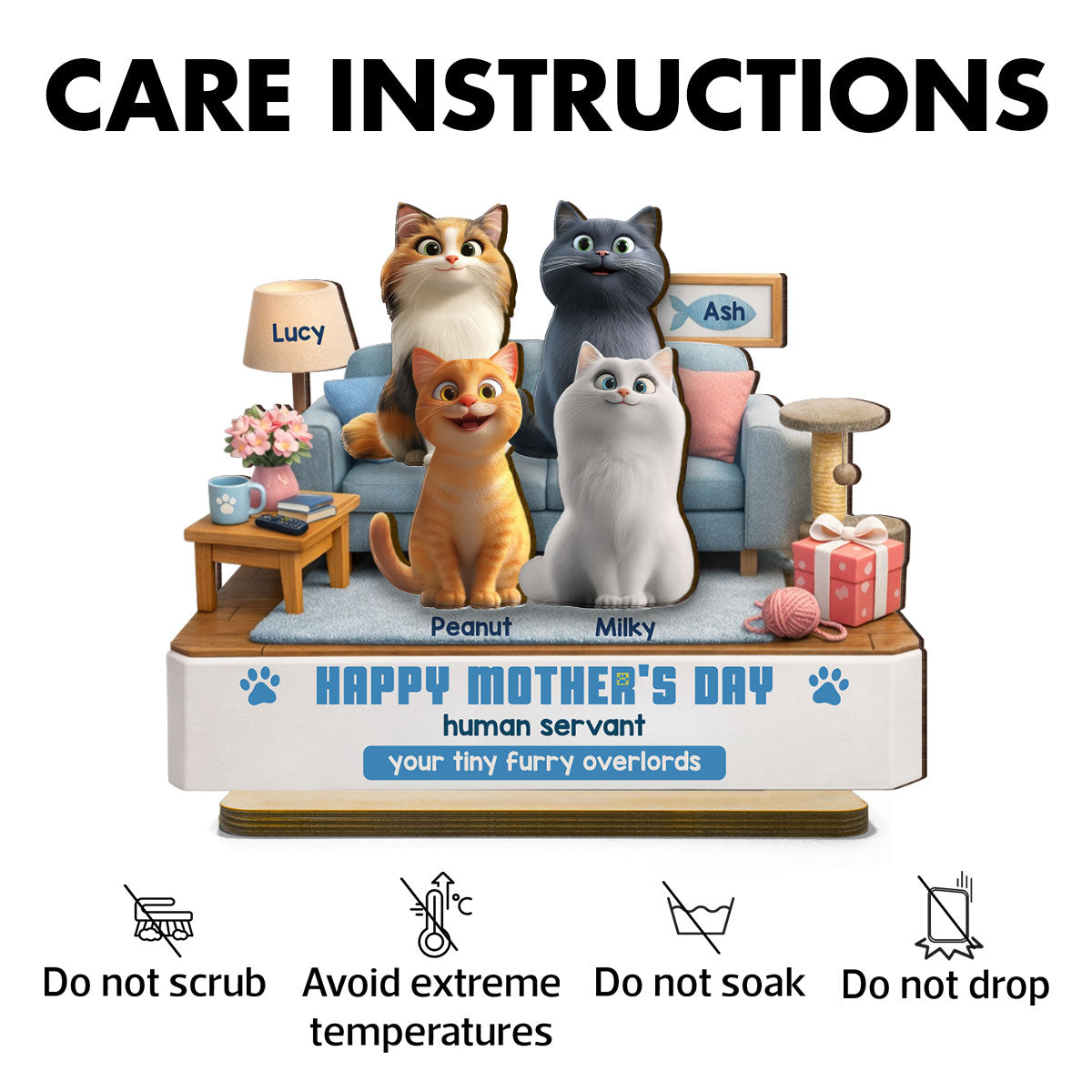 Happy Mother's Day Human Servant - Personalized 2-Layered Wooden Plaque - Funny Gift for Cat Moms