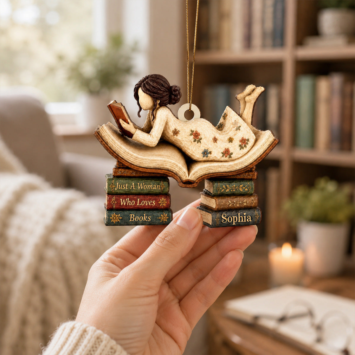 Woman Reading Book 2D Flat - Personalized Wooden Ornament - Decor Gift For Book Lover, Bookworm