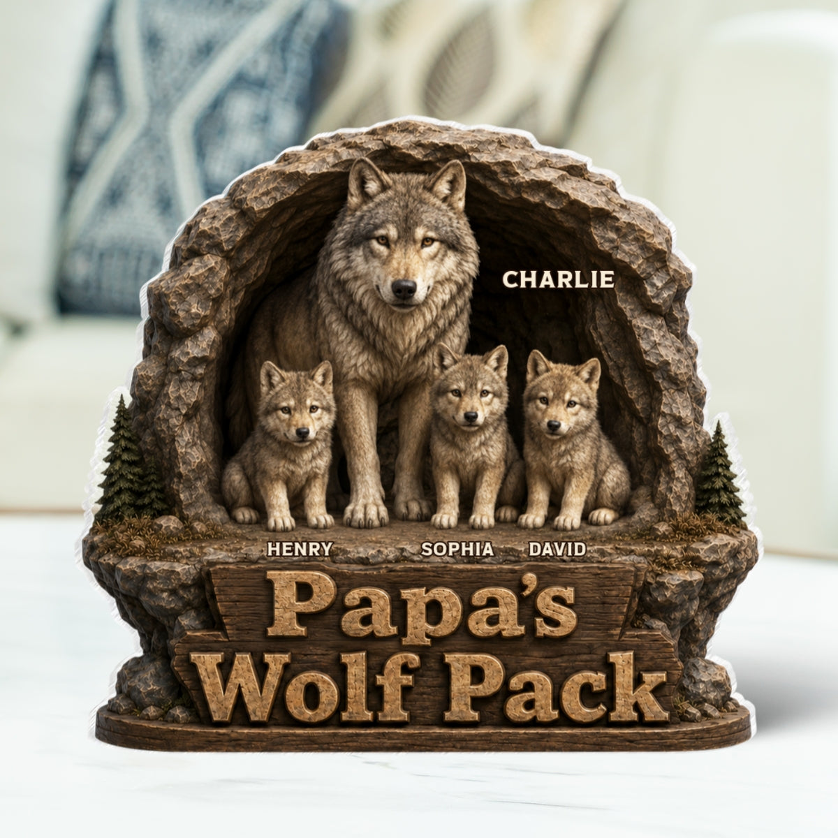Dad Papa's Wolf Pack - Personalized Acrylic Block Plaque - Cool  Gift For Dad, Husband