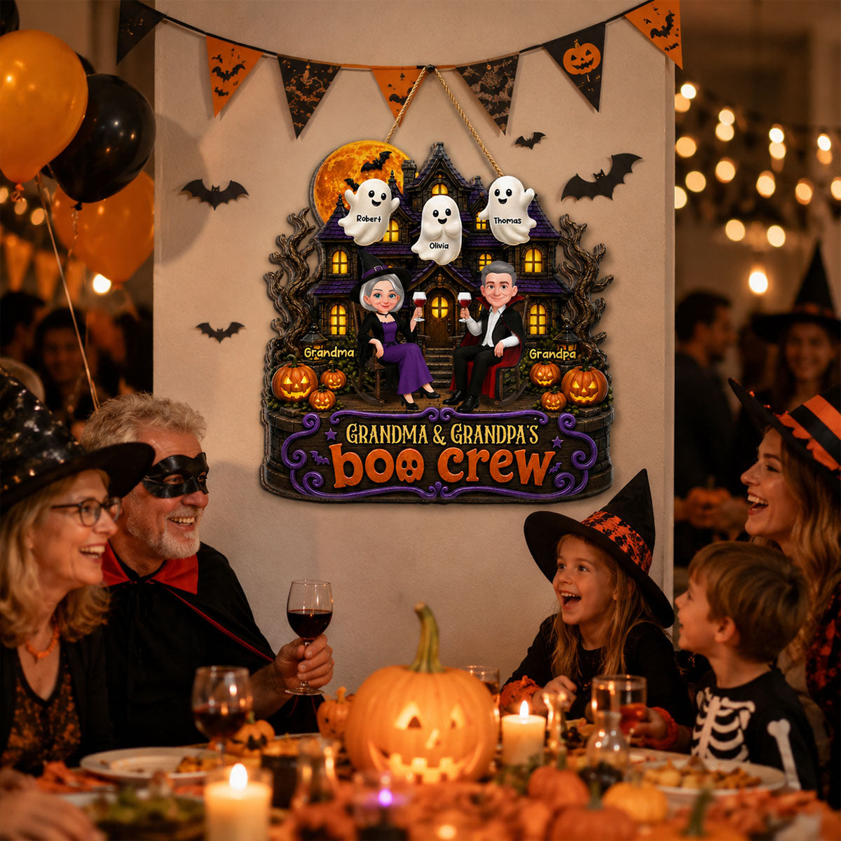 Halloween Haunted House Grandpa Grandma Boo Cew - Personalized Wood Sign - Halloween Decoration For Grandparents