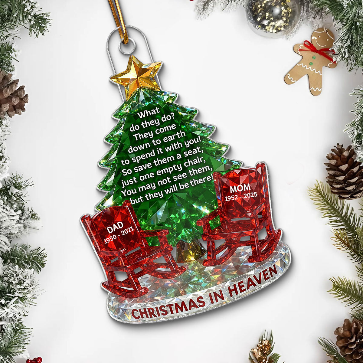 3D Crystal Effect Christmas In Heaven Memorial - Personalized Acrylic Ornament - Remembrance Gift, Sympathy Gift