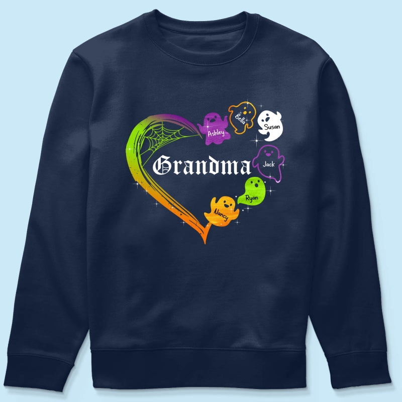 Grandma Boo Crew Heart Halloween Personalized Shirt