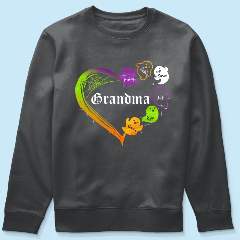 Grandma Boo Crew Heart Halloween Personalized Shirt
