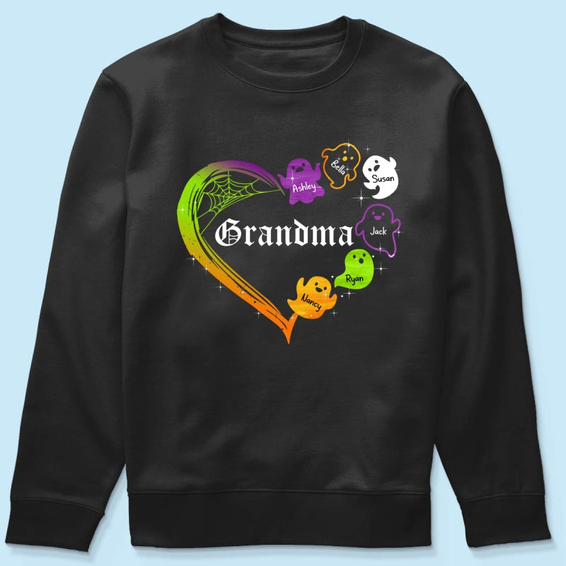 Grandma Boo Crew Heart Halloween Personalized Shirt