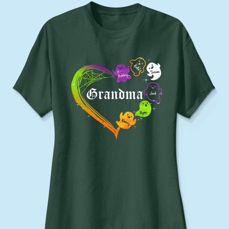 Grandma Boo Crew Heart Halloween Personalized Shirt