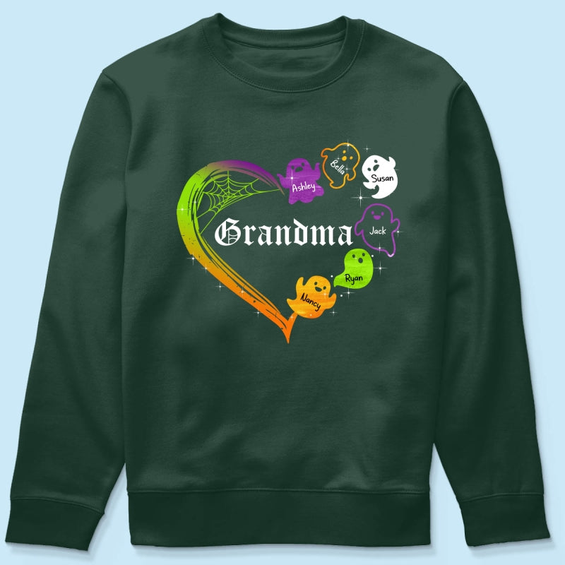 Grandma Boo Crew Heart Halloween Personalized Shirt