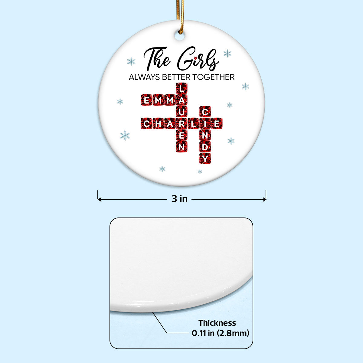 The Girl Always Better Together 3D Crystal Effect Crossword - Personalized Ceramic Ornament - Christmas Gift for Best Friends, Sisters