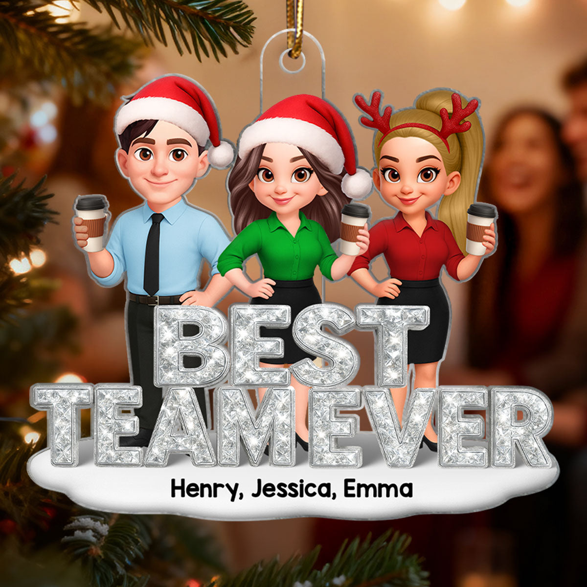 Best Team Ever 3D Crystal Effect - Personalized Acrylic Ornament - Christmas Gift for Coworkers