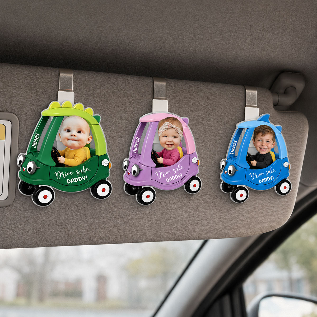 Drive Safe Daddy Baby Custom Photo in Toy Car - Personalized Acrylic Car Visor - Father's Day Gift For Dad, Husband
