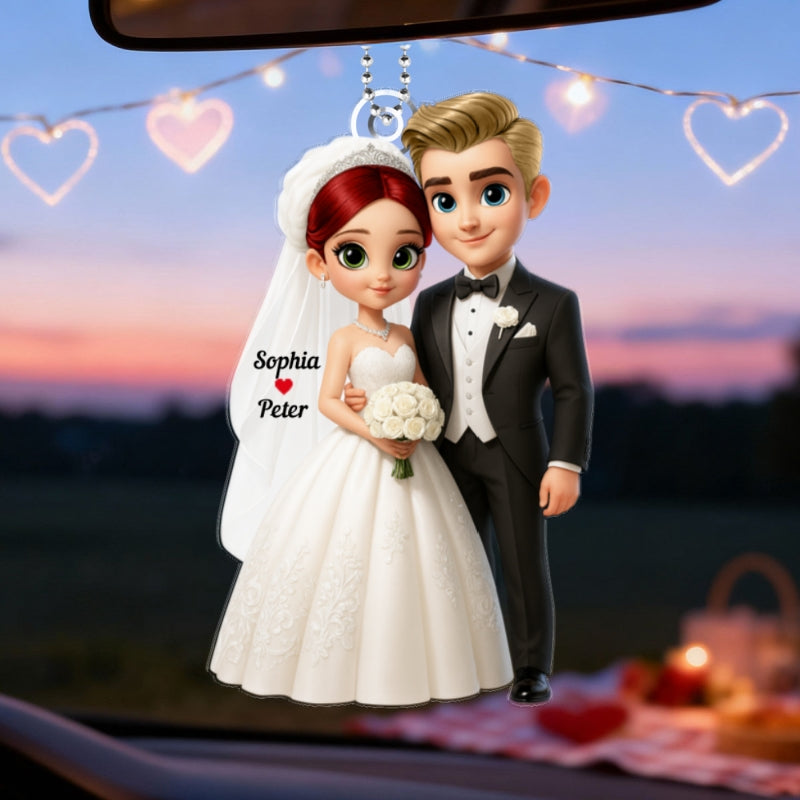 3D Cartoon Married Couple - Personalized Car Hanger - Gift for Couple