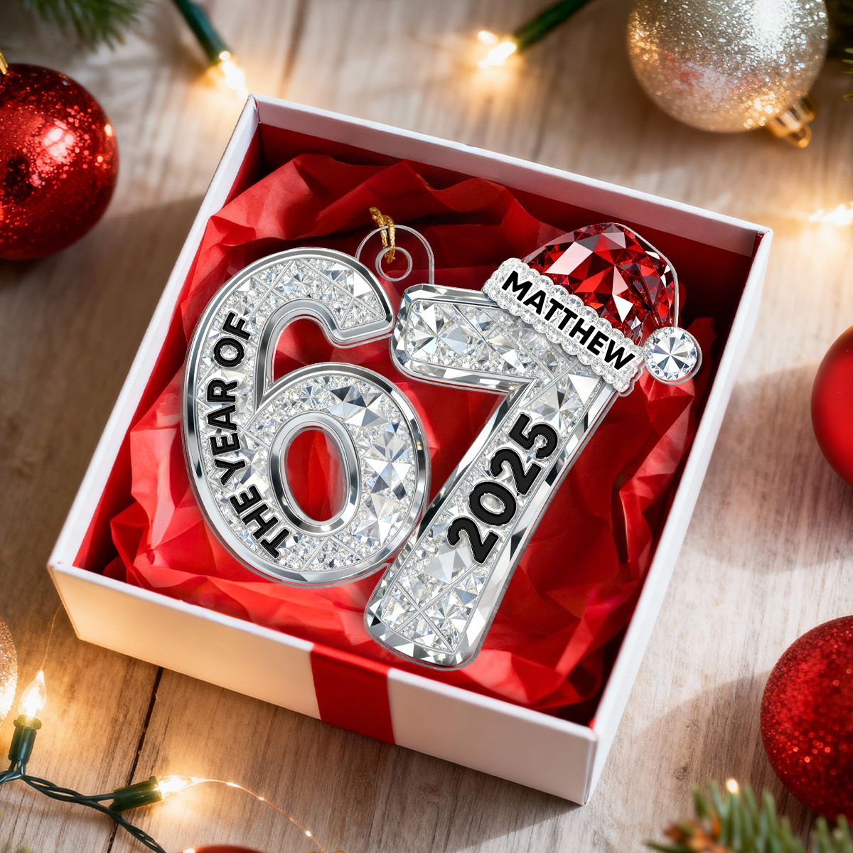 3D Effect 67 Six Seven 2025 Slang Christmas Various Designs - Personalized Acrylic Ornament - Funny Christmas Gift For Teen, Grandkid, Gen Alpha