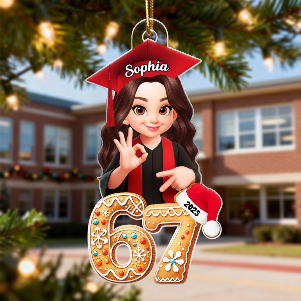 Christmas Pattern Senior Custom Six Seven 67 - Personalized Acrylic Ornament - Teen Slang Funny Tree Decor, Funny Teen Grandkid Gift