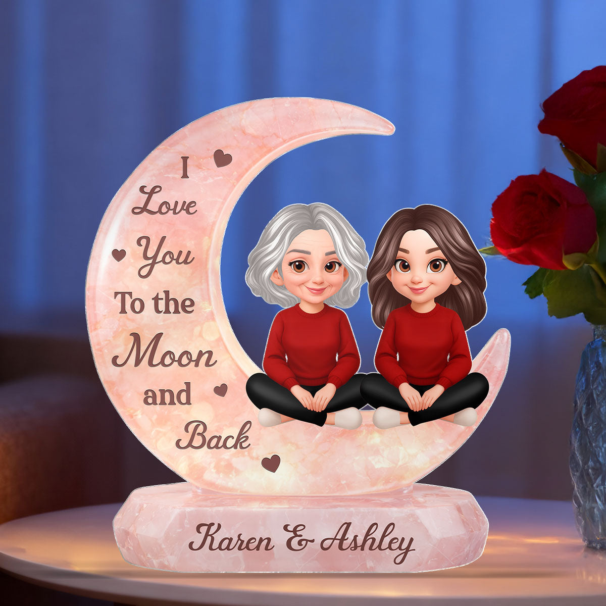 I Love You To The Moon Mom And Daughter - Personalized Acrylic Block Plaque - Heartfelt Gift For Mom, Grandma