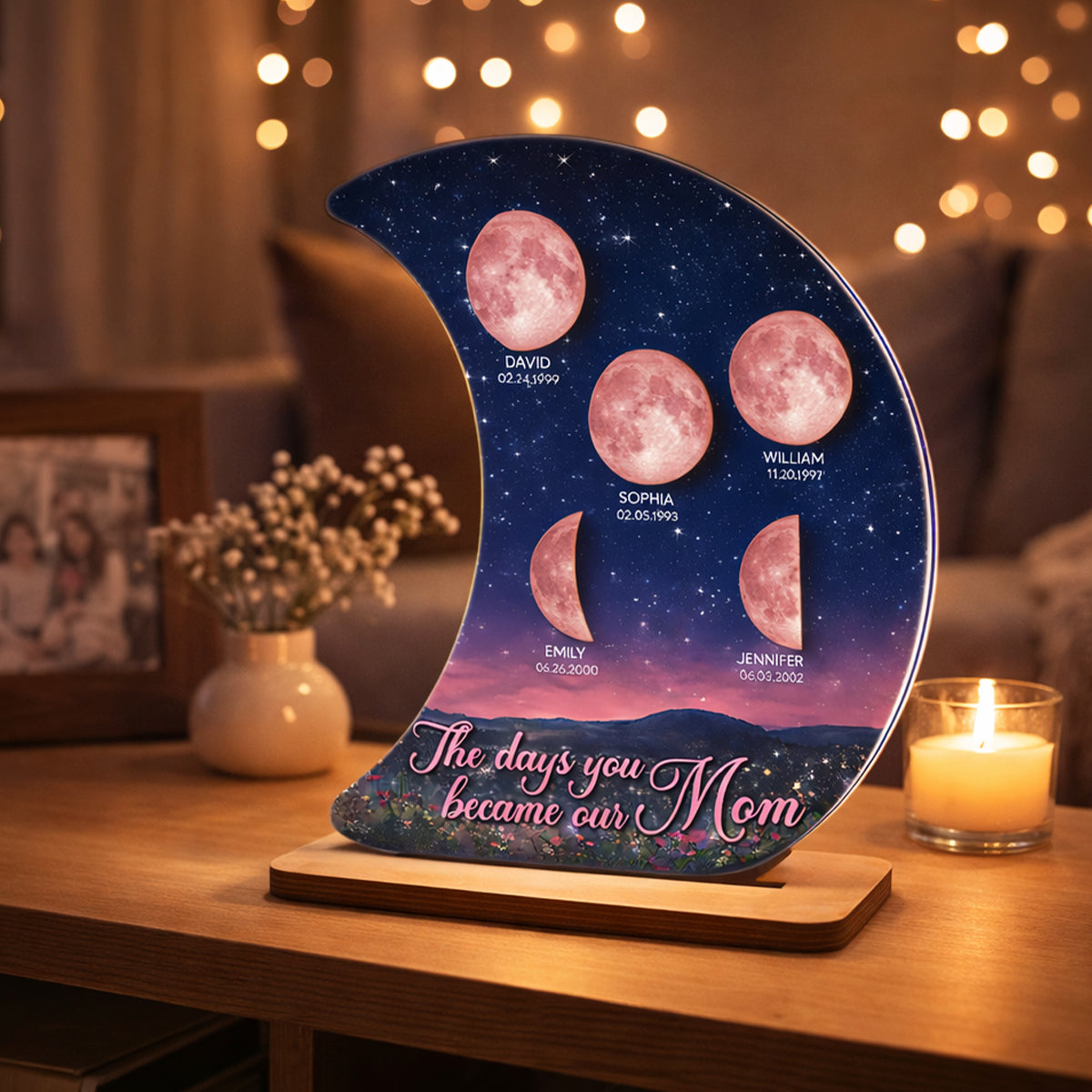 The Days You Became Our Mom Custom Moon Phase - Personalized 2-Layered Wooden Plaque - Heartfelt Gift For Mom, Grandma