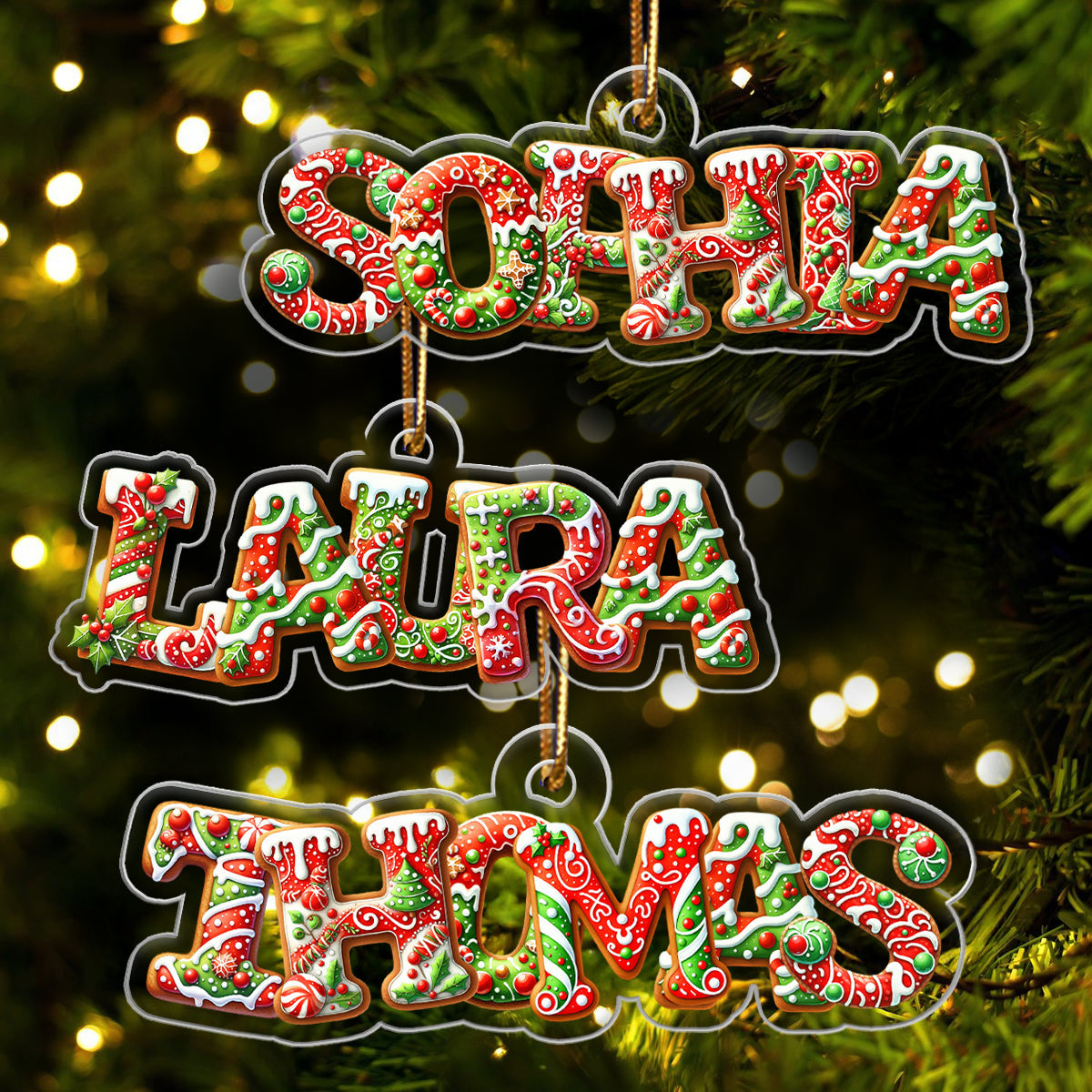 Custom Family Name Gingerbread Alphabet - Personalized Acrylic Ornament - Unique Christmas Gift For Family