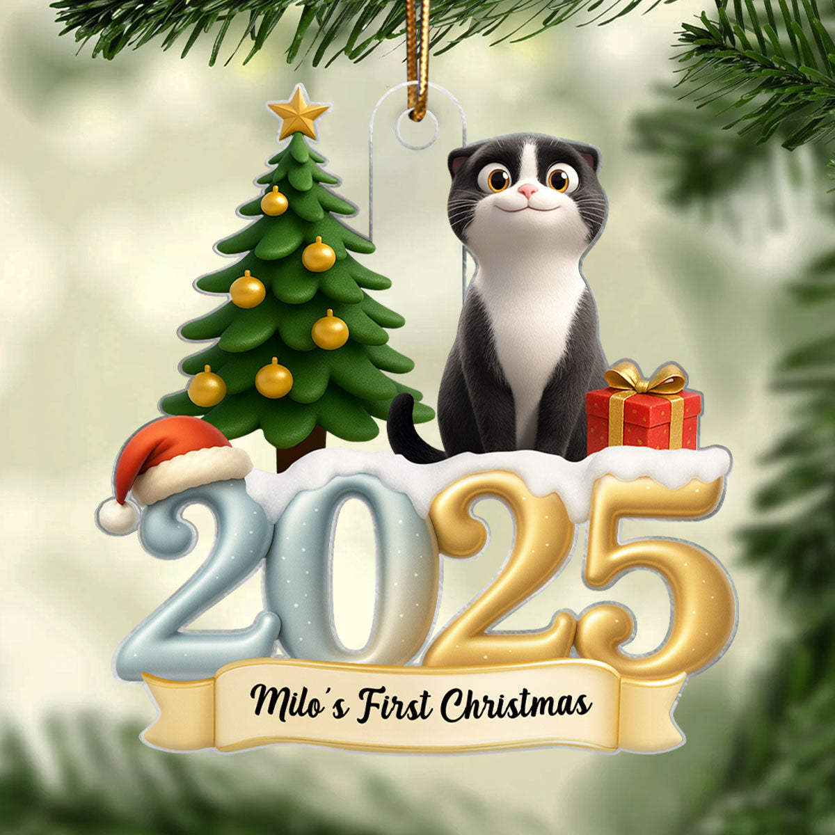 Cat First Christmas In Forever Family 2025 - Personalized Acrylic Ornament - Unique Christmas Gift For Cat Lovers