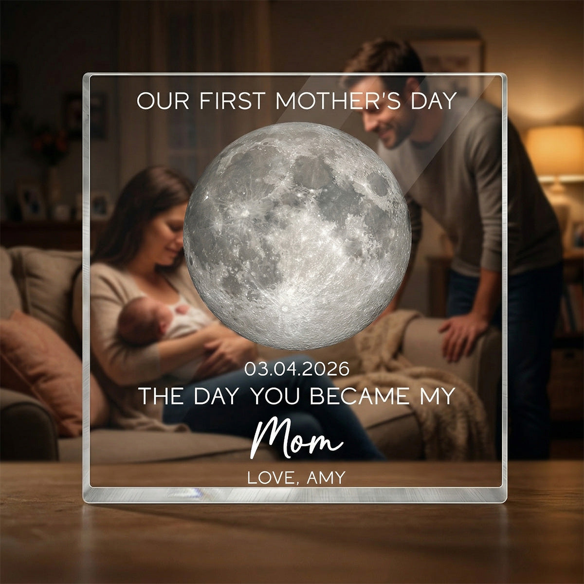 The Day You Became My Mom Custom Moon Phase First Mother's Day - Personalized Acrylic Block Plaque - First Mother's Day Gift For New Mom