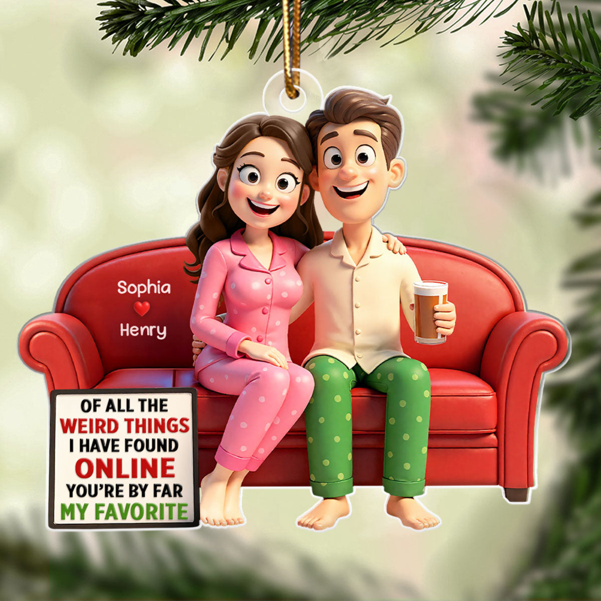 Of All the Weird Things Cartoon Couple - Personalized Acrylic Ornament - Christmas Gift for him, Gift for her