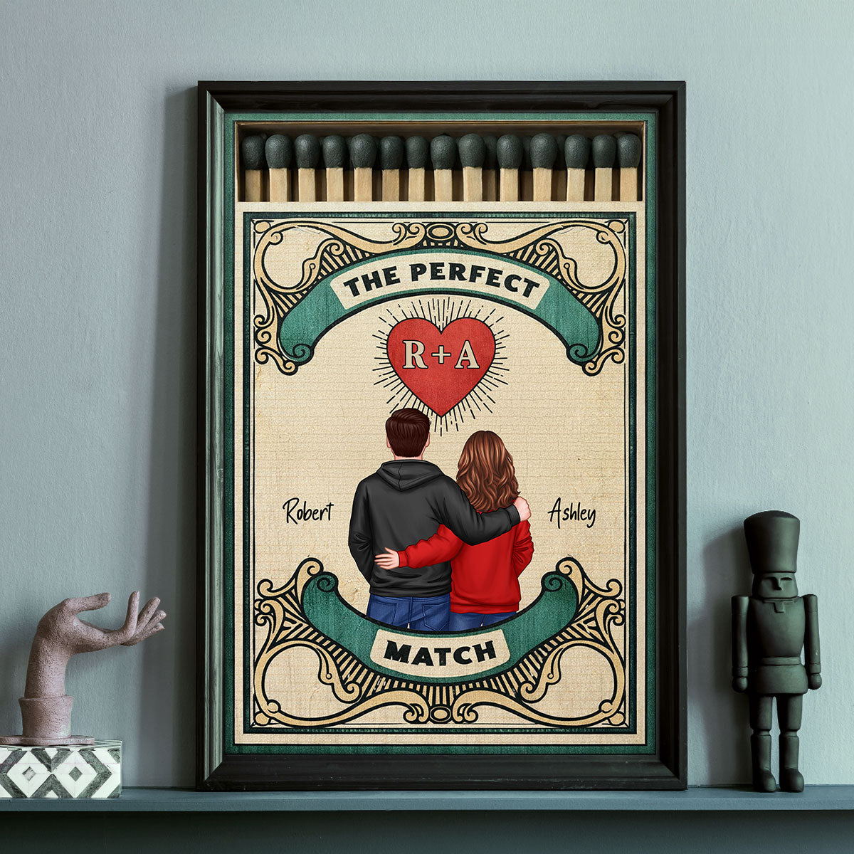 Retro Vintage Nostalgia Romance The Perfect Match Couple Matchbox - Personalized Poster - Heartfelt Gift For Couple