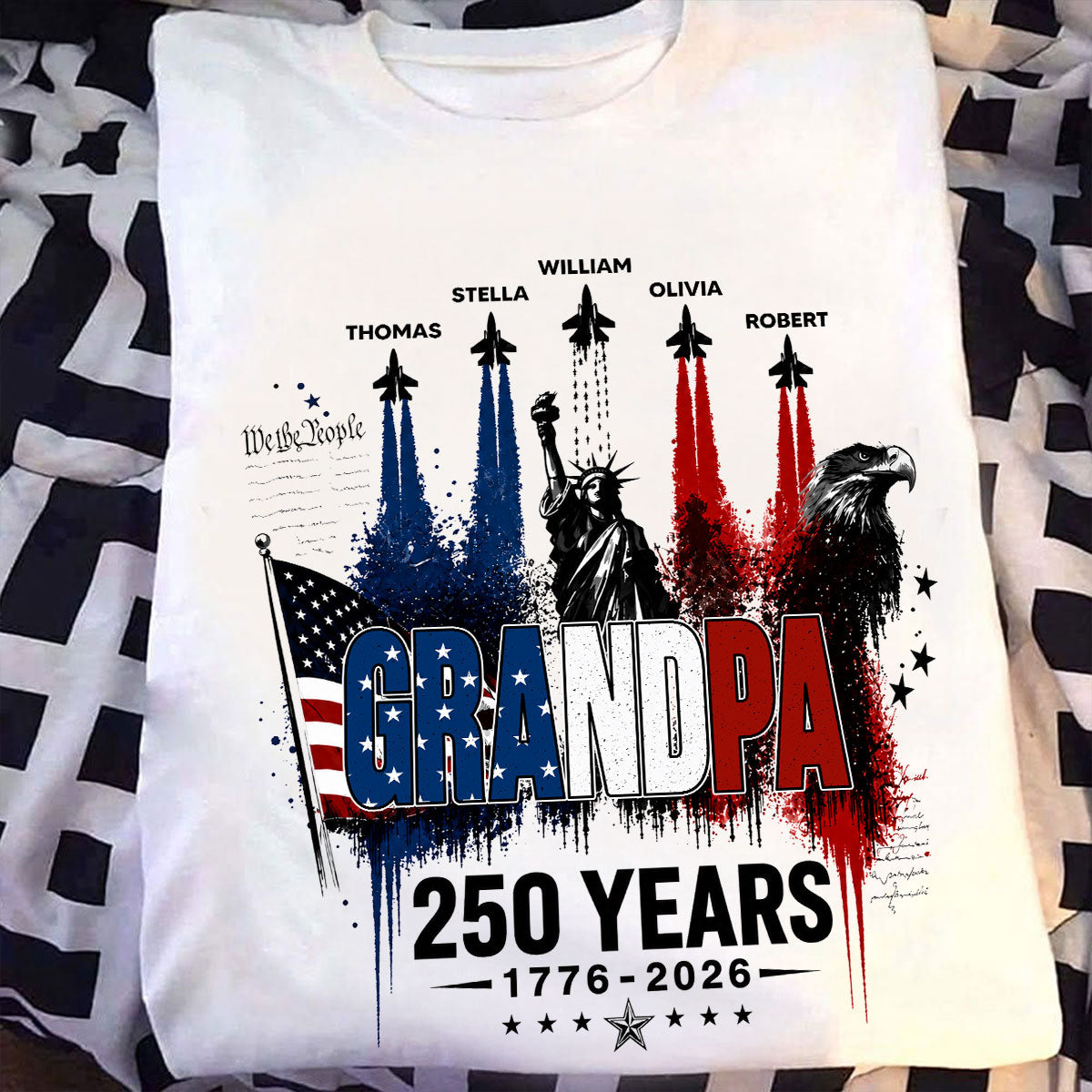 Strong Proud Grandpa Jet Fighter America 250th Anniversary - Personalized Shirt - Father's Day Gift For Dad, Grandpa
