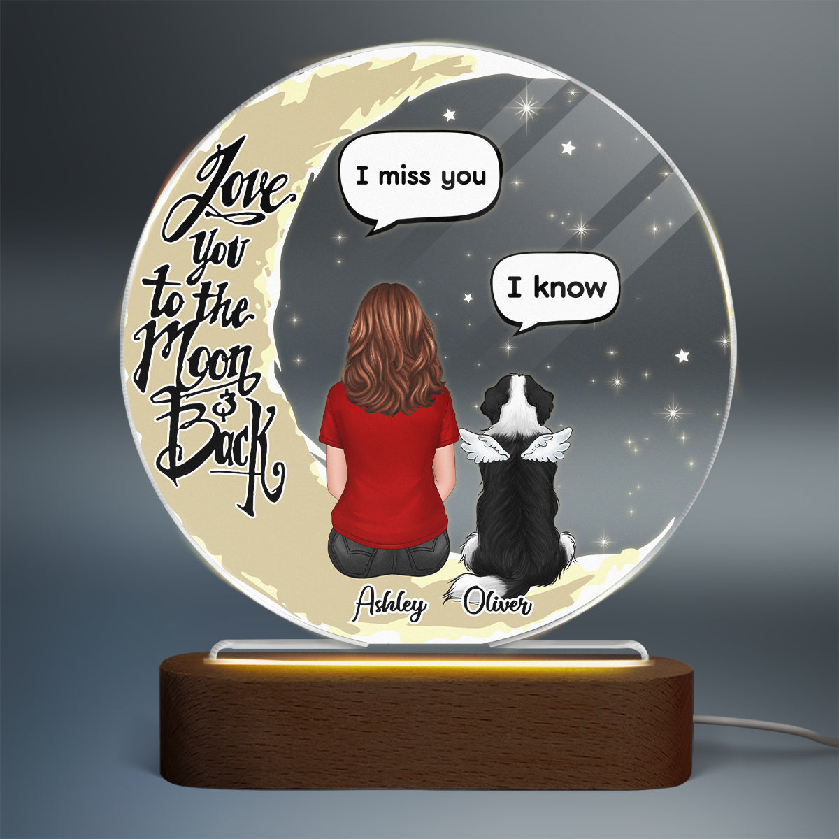 Love To The Moon Pet Memorial Personalized Circle Acrylic Plaque With LED Night Light - Sympathy Gift, Remembrance Keepsake For Pet Lover - Pet Loss Keepsake