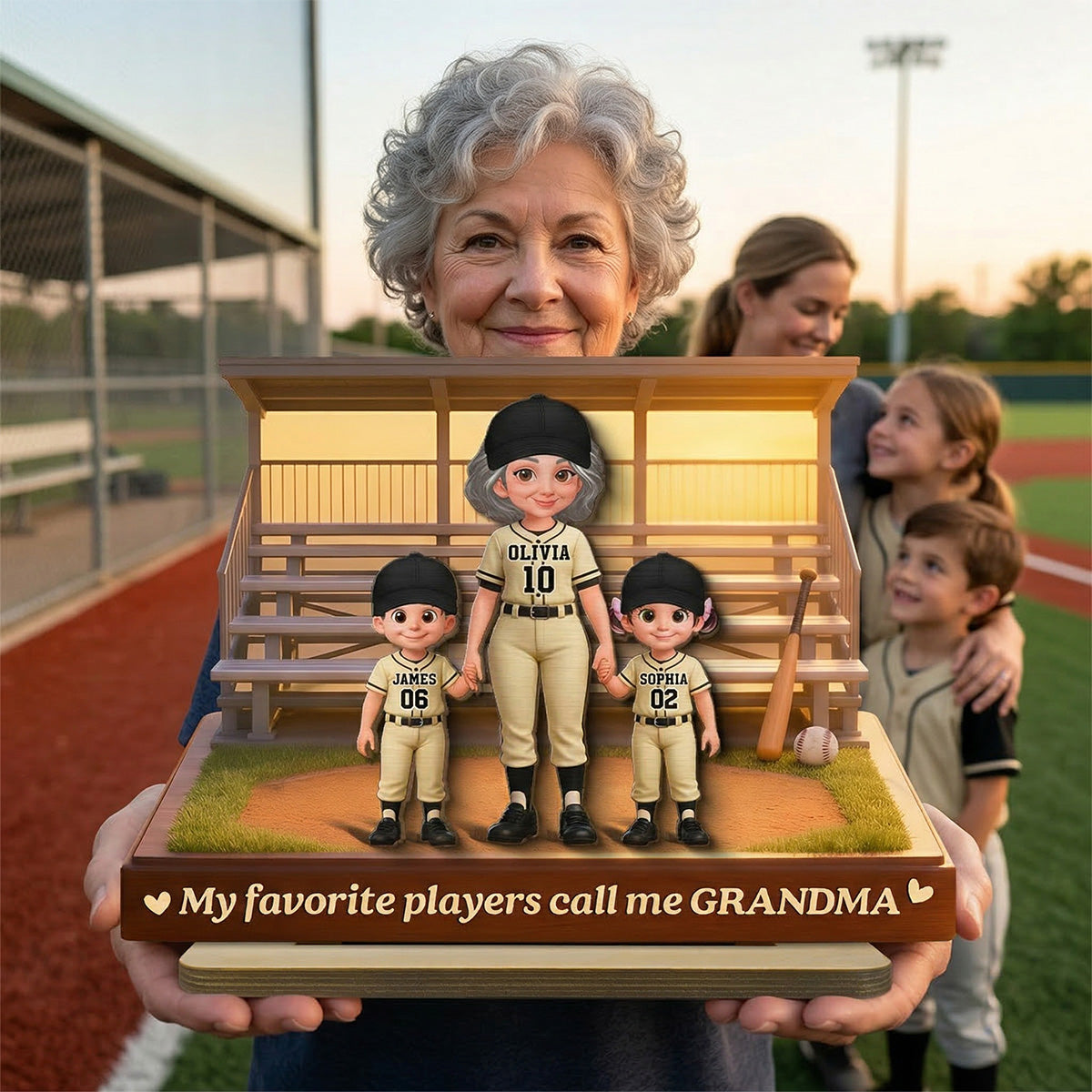 From The Baseball Bleachers With Love My Favorite Players Call Me Grandma - Personalized 2-Layered Wooden Plaque - Mother's Day Gift For Baseball Grandma