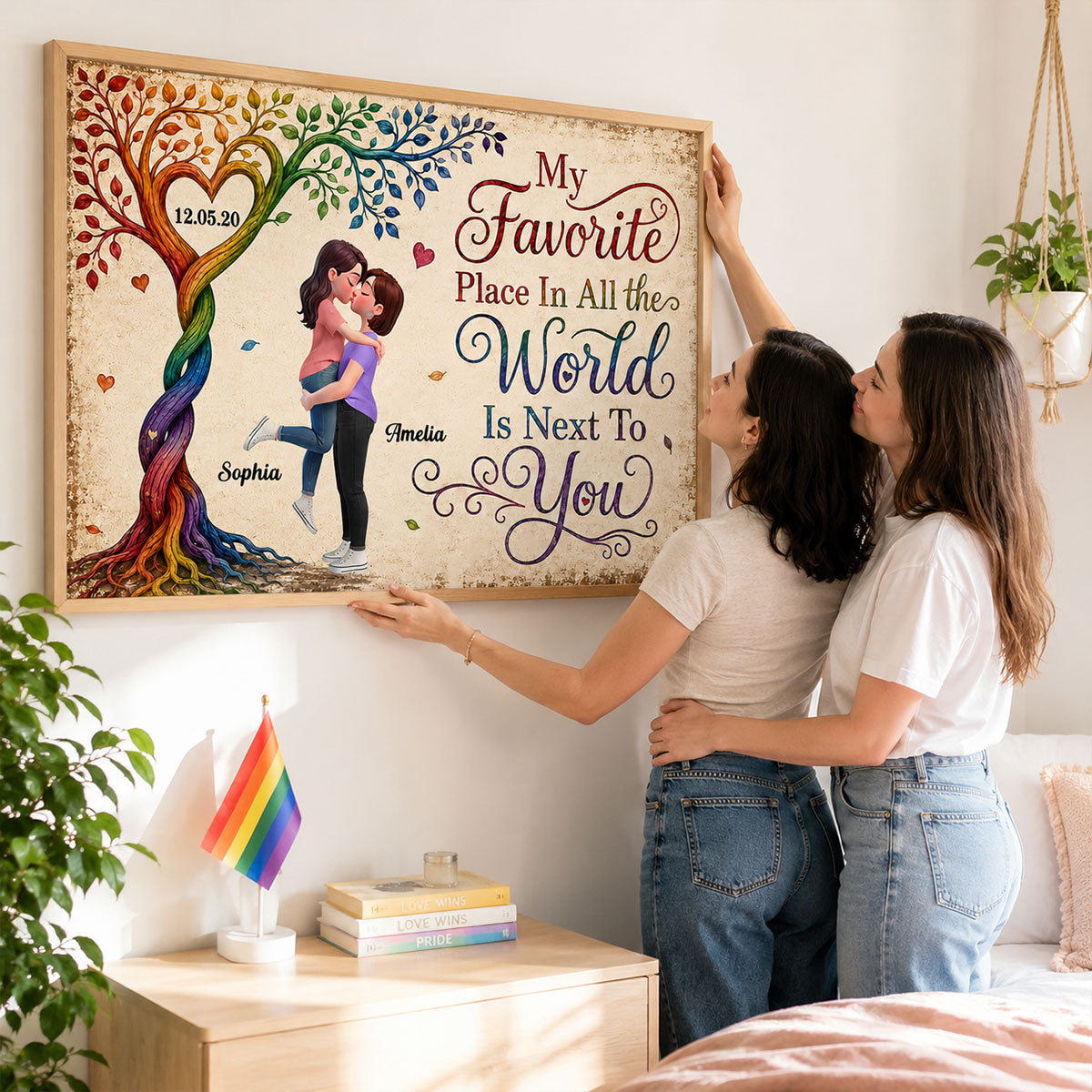 My Favorite Place is Next to You LGBTQ+ Couple - Personalized Poster - Heartfelt Anniversary Gift for Her, for Him, Pride Month Decor