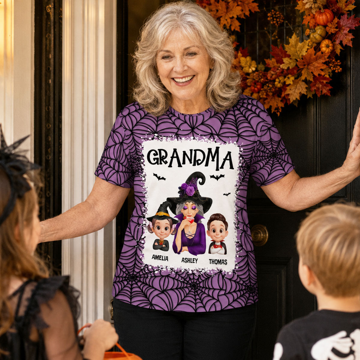 Spooky Halloween Grandma Grandkids - Personalized Shirt - Halloween Gift For Grandma