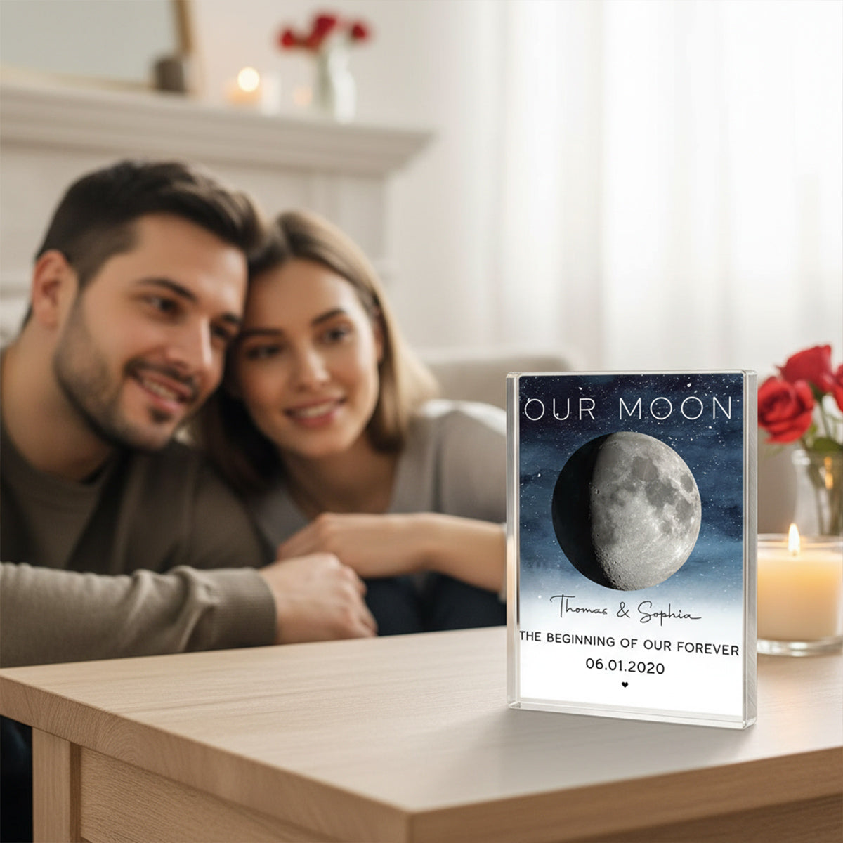 Our Moon Special Day Custom Moon Phase - Personalized Acrylic Block Plaque - Valentine's Day Gift For Couple