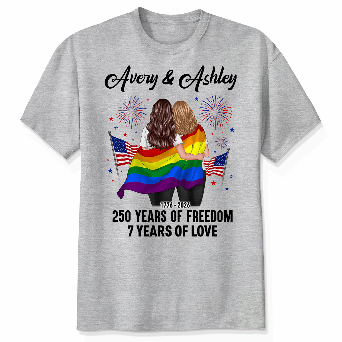 250 Years of Freedom LGBT Couple - Personalized Shirt - America 250th Anniversary