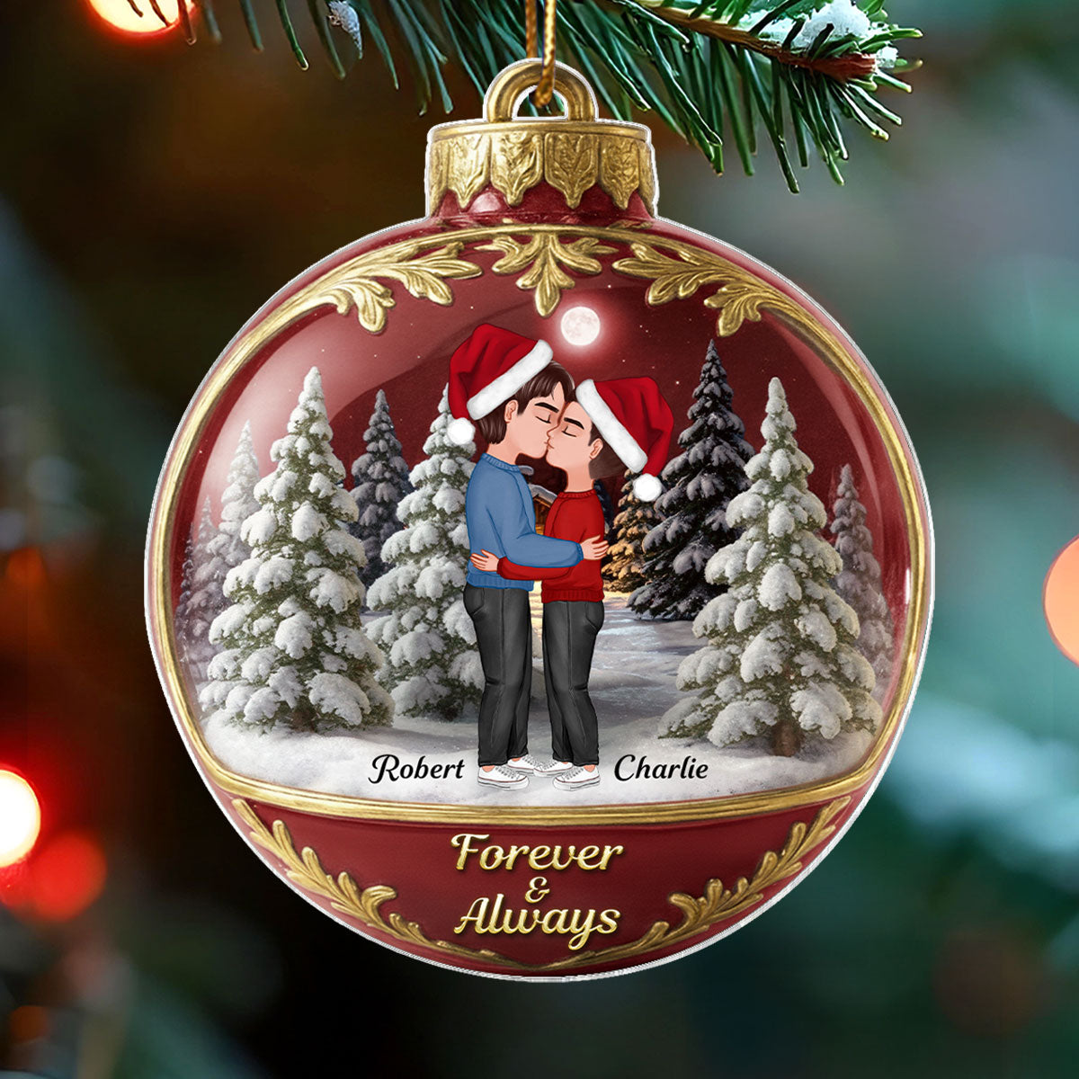 3D Effect Snow Globe Kissing Couple - Personalized Acrylic Ornament - Christmas Gift for him, Gift for her