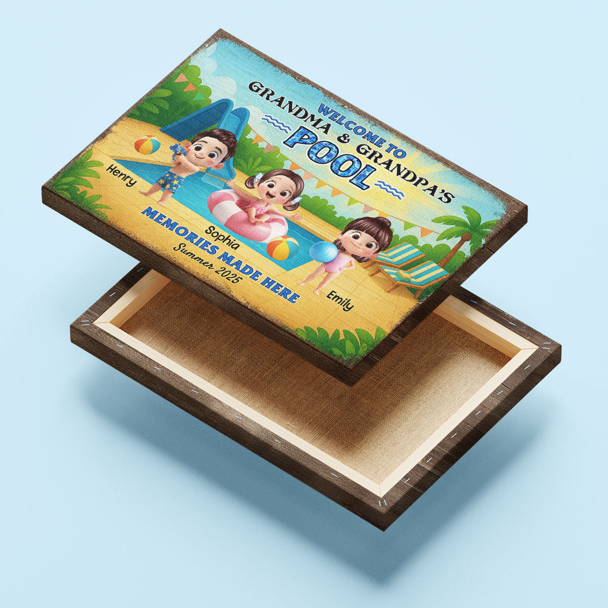 Welcome to Grandma & Grandpa's Pool Personalized Canvas Print, Entryway Front Porch Pool Patio Decor