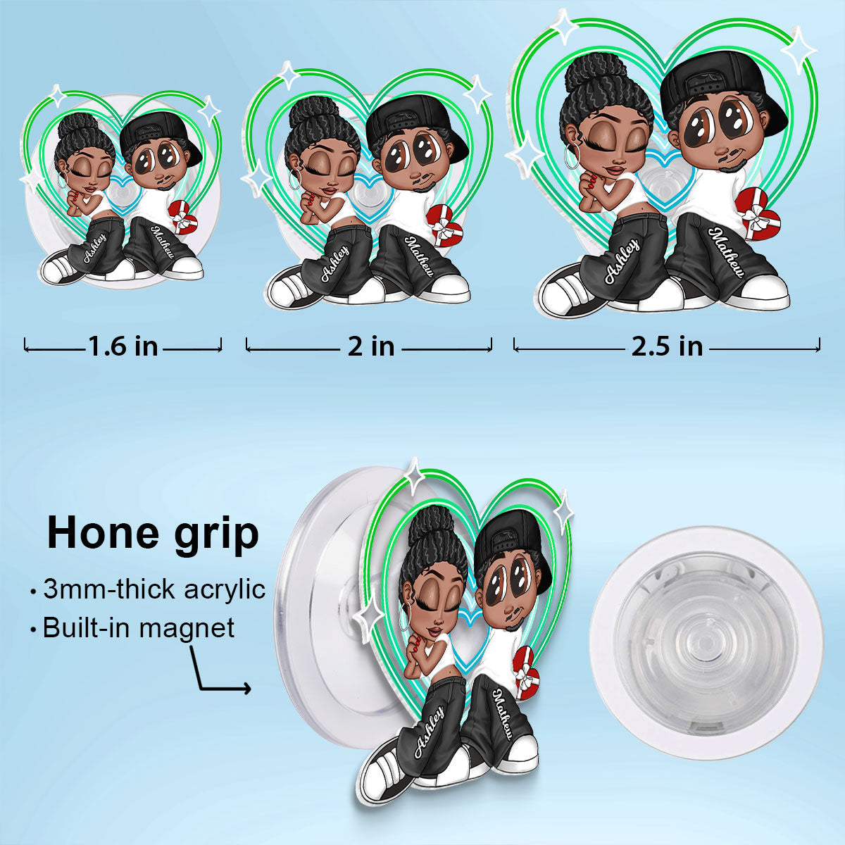 Y2K Couple Retro Heart - Personalized Acrylic Magnetic Phone Grip - Gift for him, for her, Matching Phone Grips for Couple