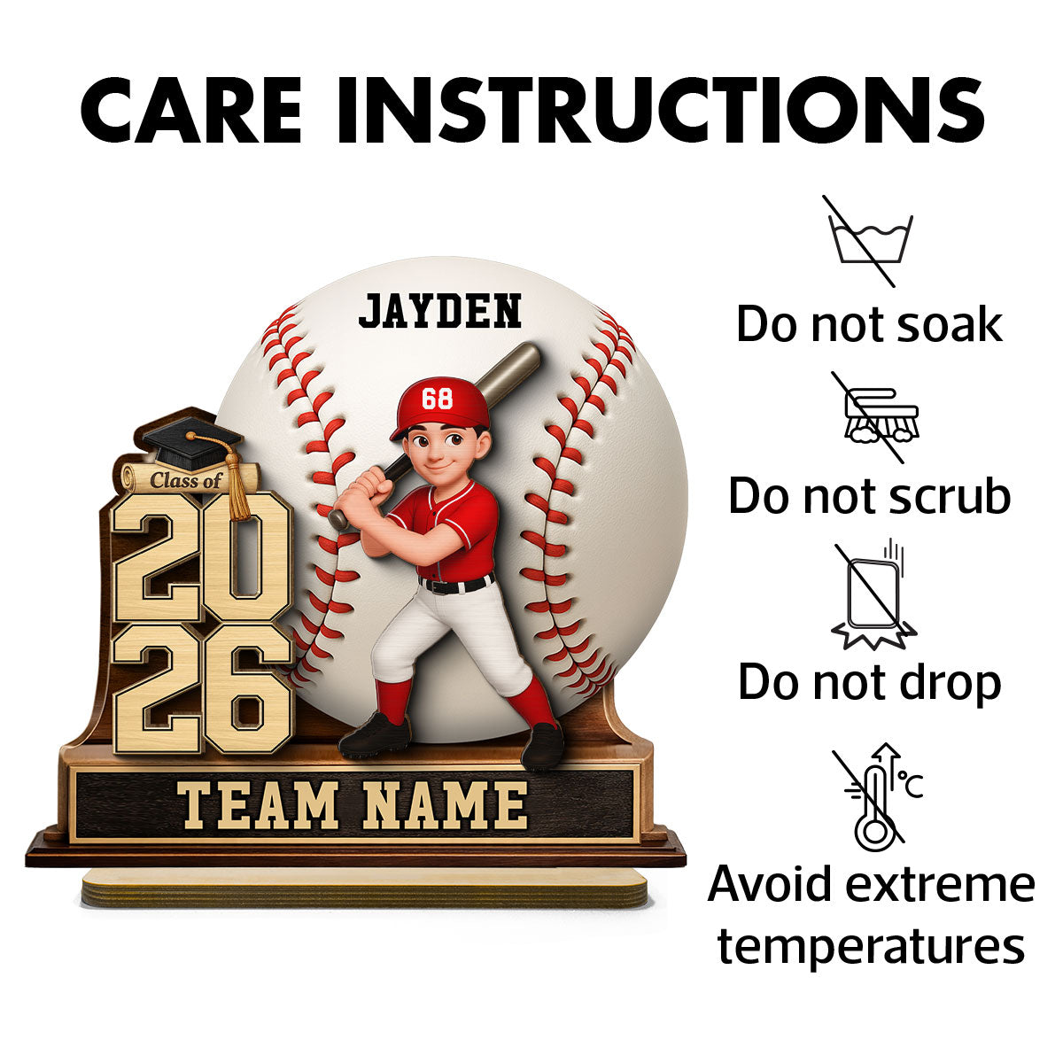 Baseball Softball Senior Keepsake 2D Flat - Personalized 2-Layered Wooden Plaque - Graduation Gift For Son, Daughter
