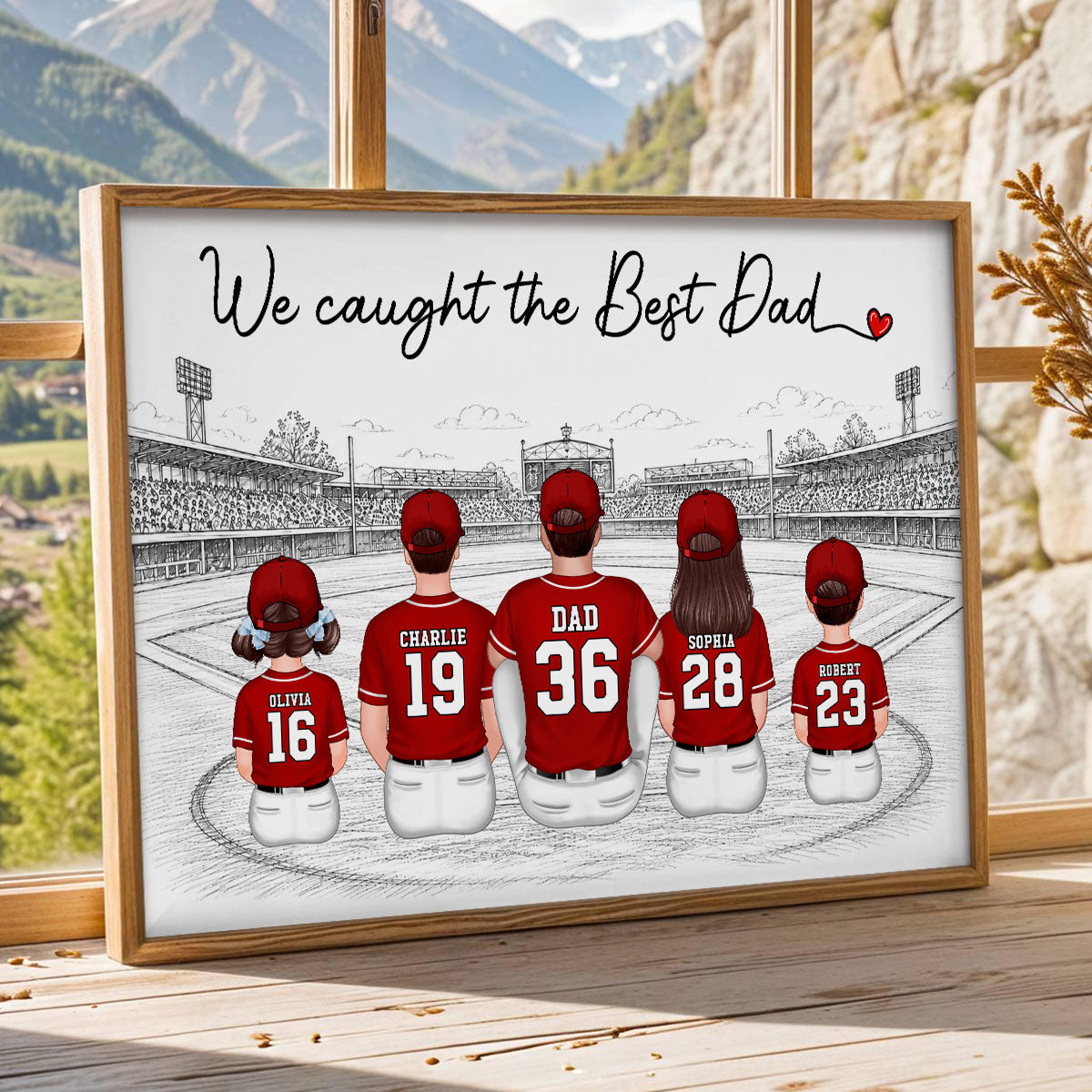 Sketch Style Baseball Family Daddy's Dream Team - Personalized Poster - Father's Day Gift For Dad, Husband