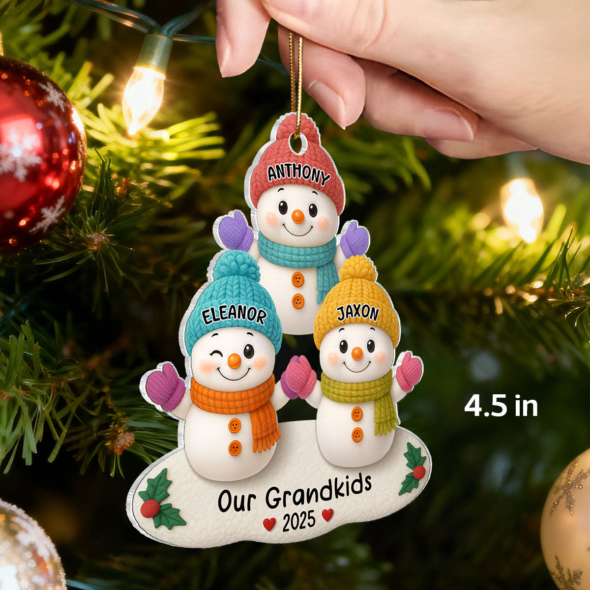 Snowman Grandkids Christmas Tree - Personalized Acrylic Ornament - Gift For Grandparents, Grandkids, Family