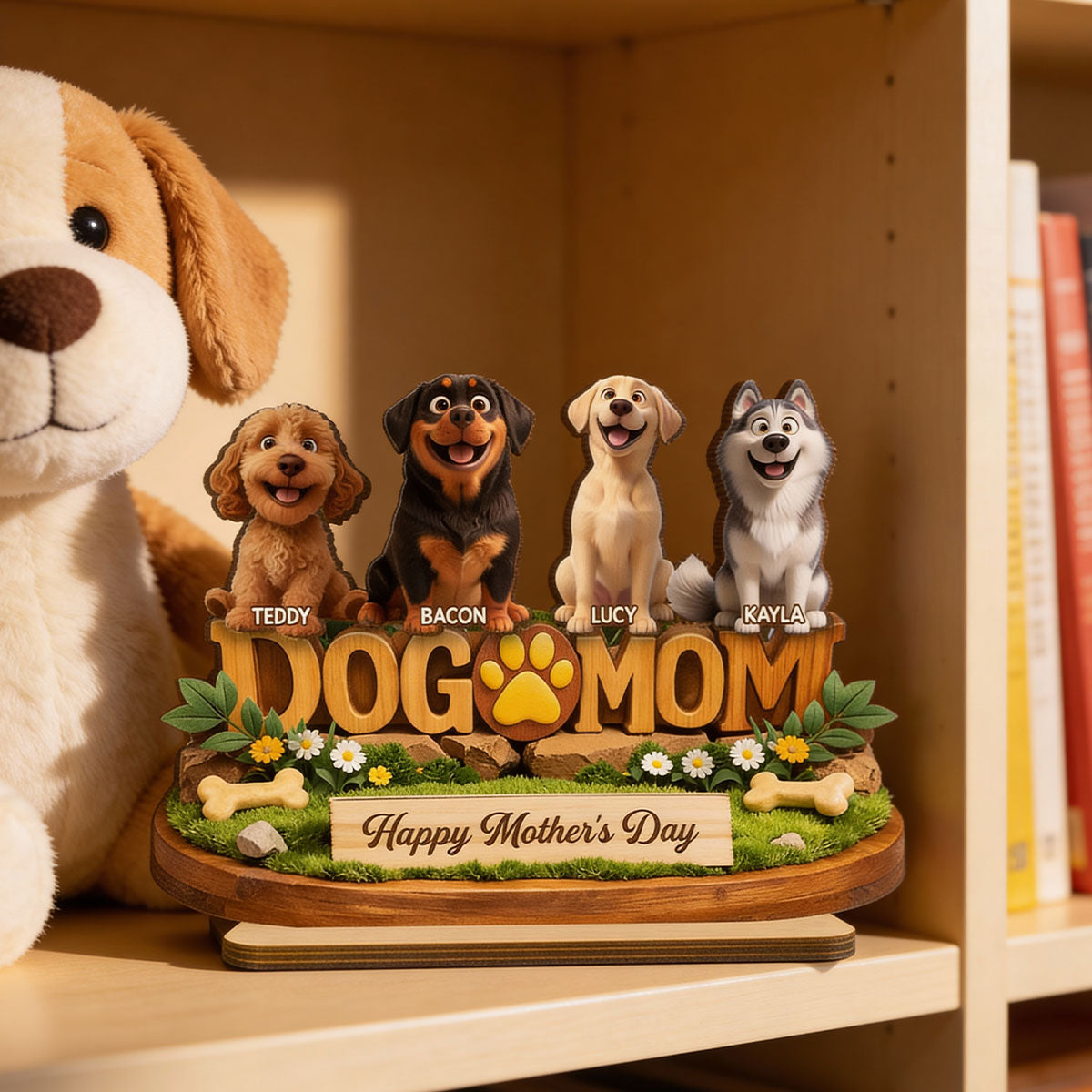 Happy Mother's Day Dog Mom - Personalized 2-Layered Wooden Plaque - Gift for Dog Lovers